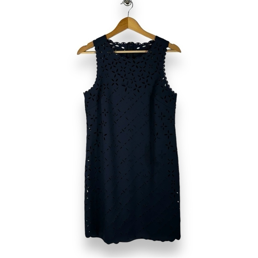 4 for $40 SALE! J Crew Laser Cut Sleeveless Shift Midi Dress, Navy Blue, Size 8